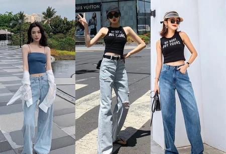 肥大牛仔裤怎么配上衣(短款上衣怎么搭配图片)